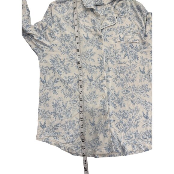 Cozy Earth Womens Pajama Top Long Sleeve Blue & White Floral Bamboo Soft Size M - Picture 6 of 7